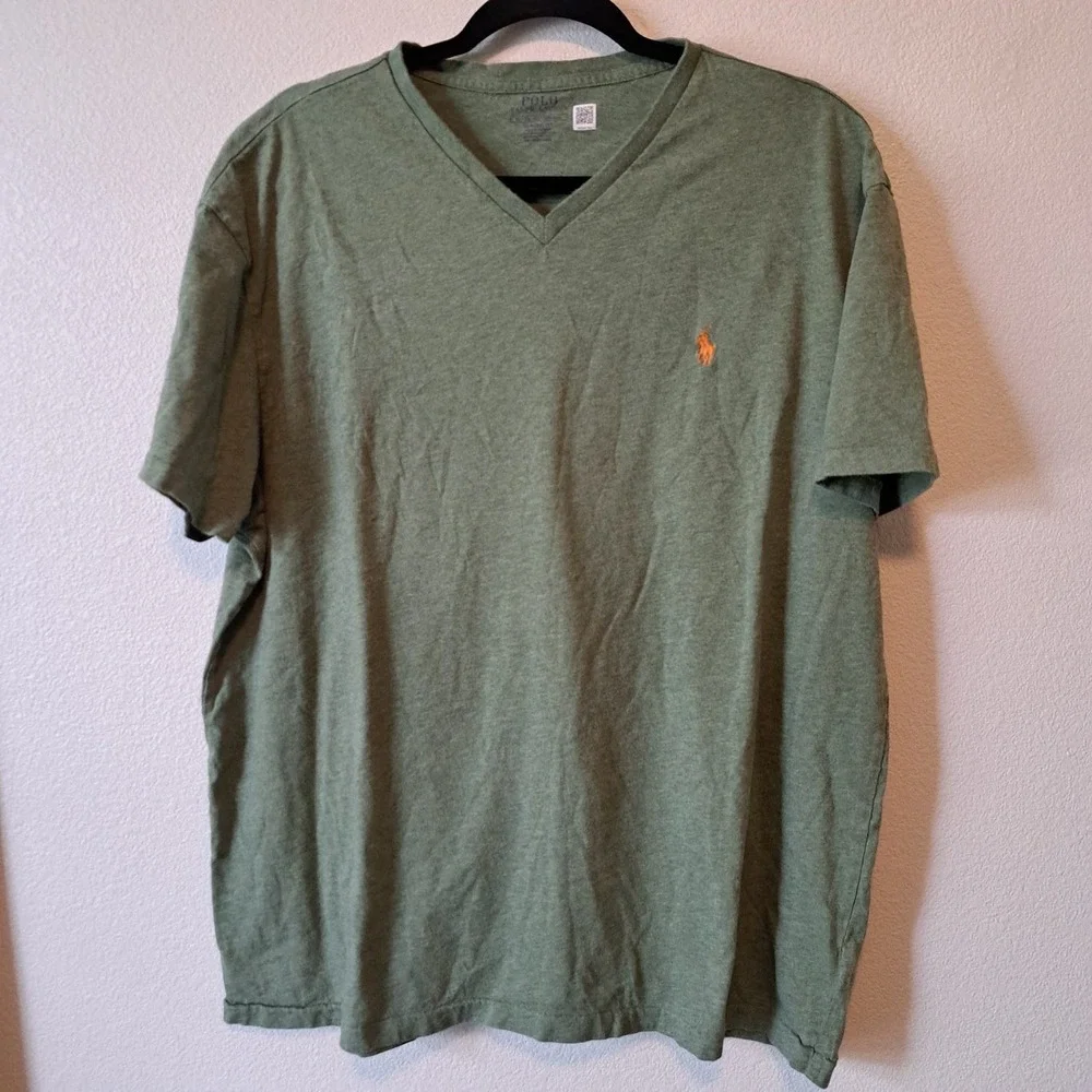 Polo Ralph Lauren Men XL Classic Fit V-Neck T-Shirt Olive Green Heather Orange